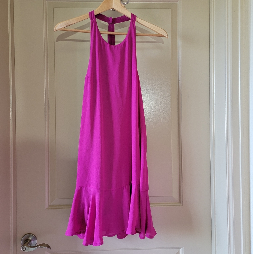 Halter Mini Ruffle Dress Fushia Small